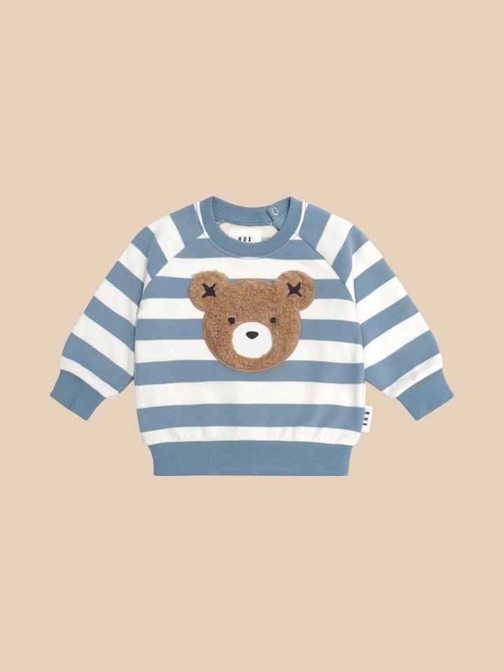 Furry Hux Stripe Sweatshirt - Cornflower & Ecru