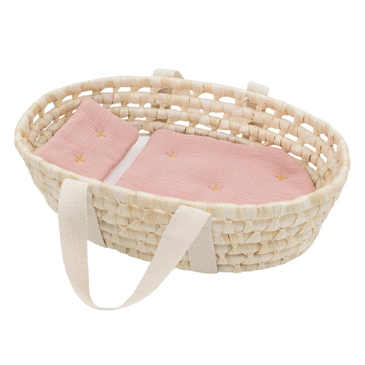 Rattan Doll Moses Basket Set - Blush