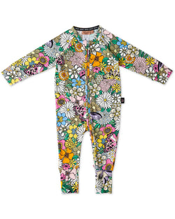 Bliss Floral Organic LS Zip Romper